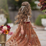 Sleeveless Floral Embroidered Burnt Orange Flower Girl Dress - The Little Kitten Boutique
