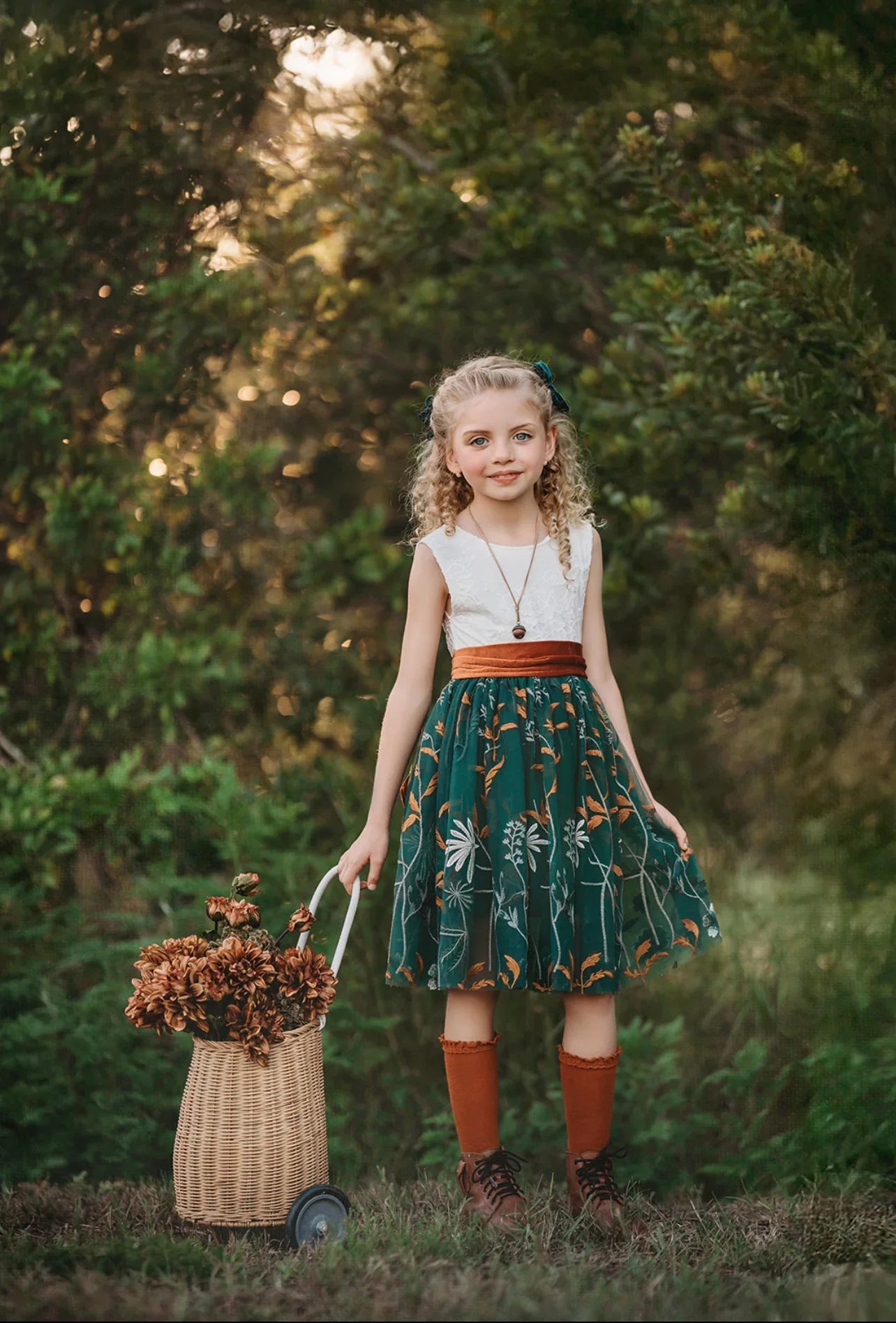 Forest Green Flower Girl Dress Lace & Embroidery 4 Forest Green Flower Girl Dress Lace & Embroidery 4
