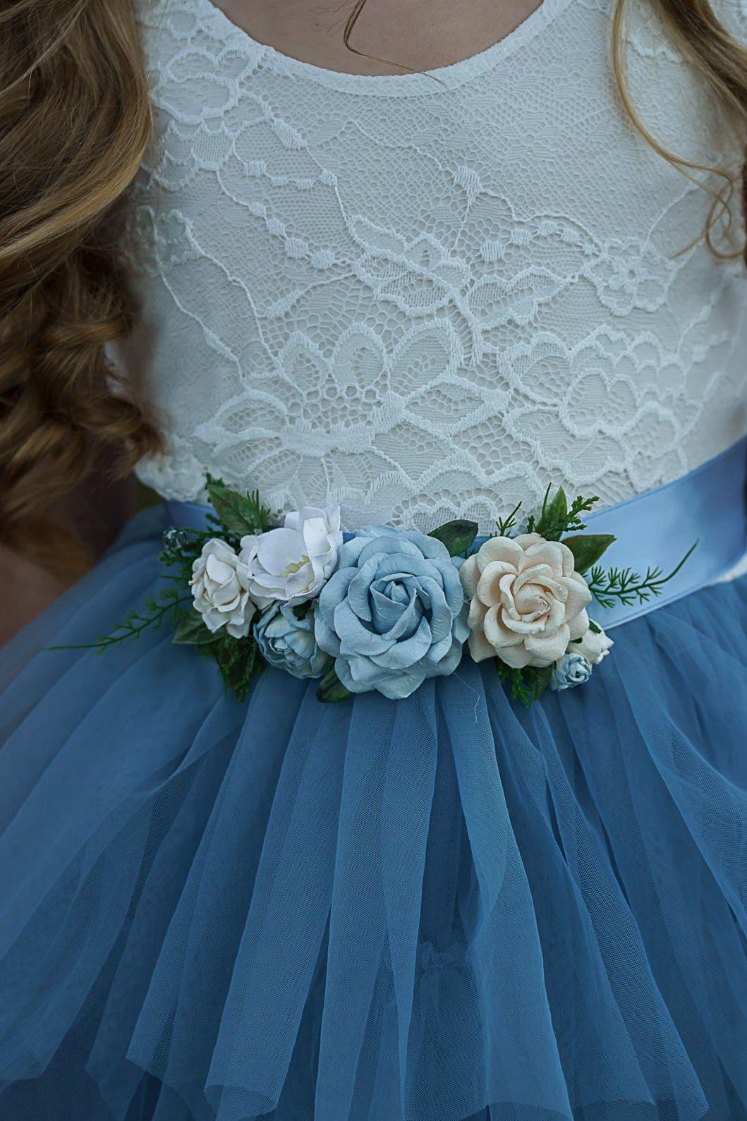 Dusty Blue, Layered flower girl dress / girls special occasion dress - The Little Kitten Boutique