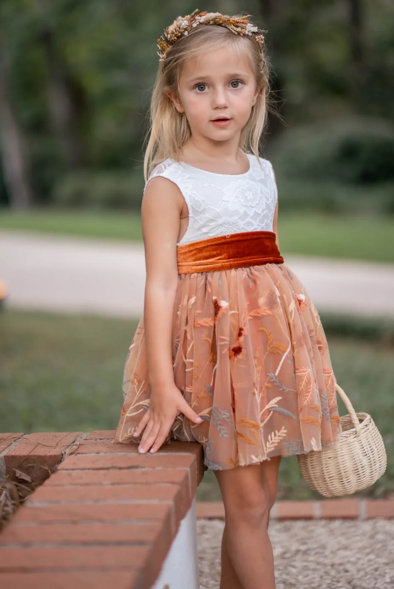 Burnt Orange Flower Girl Dress Lace & Fall Embroidery 3 Burnt Orange Flower Girl Dress Lace & Fall Embroidery 3