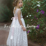 Sleeveless Lace Boho Flower Girl Dress with V-Back and Eyelash Lace - The Little Kitten Boutique