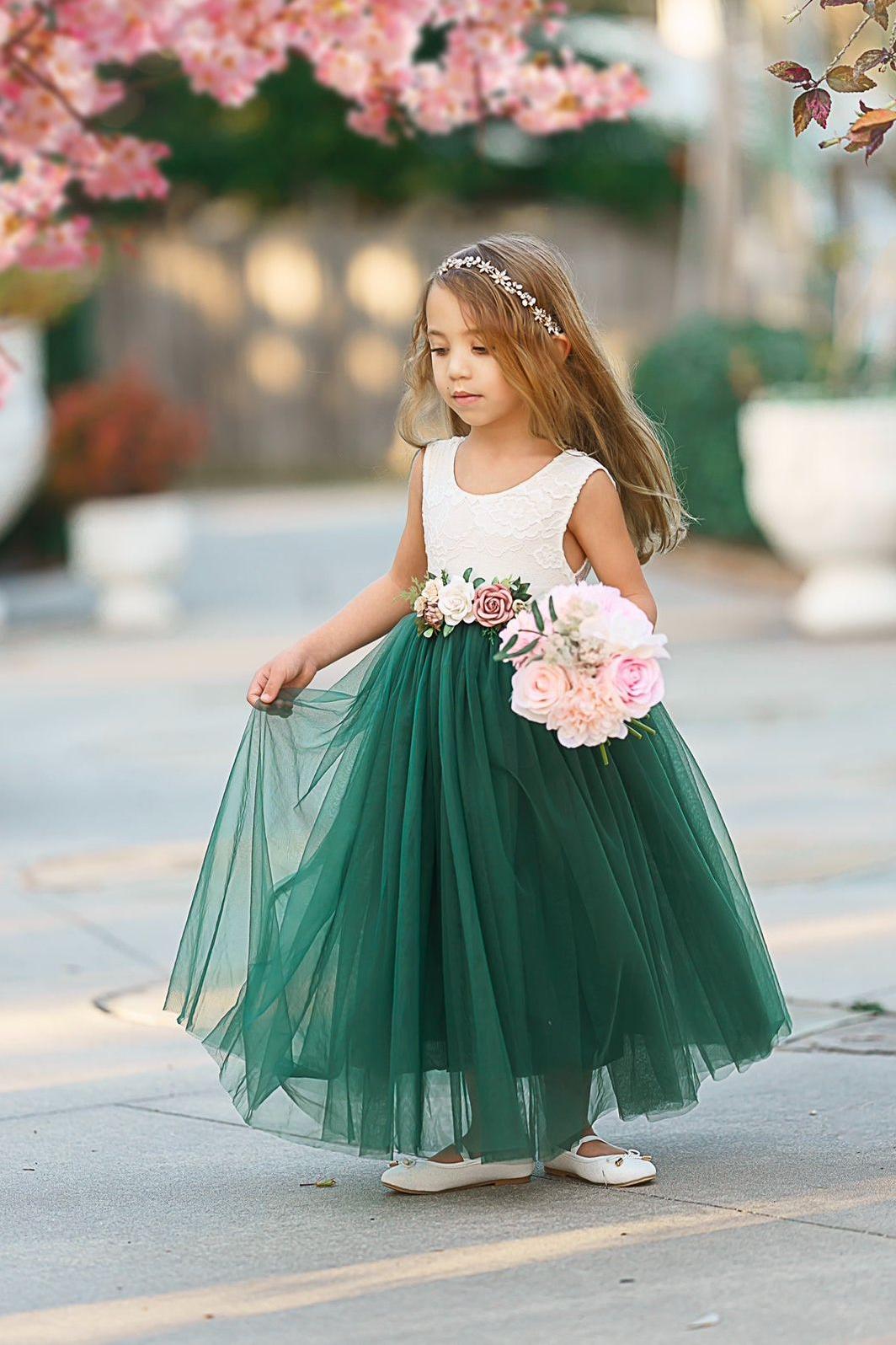 Sleeveless Lace and Tulle Flower Girl Dresses / Girls Special Occasion Dresses - The Little Kitten Boutique