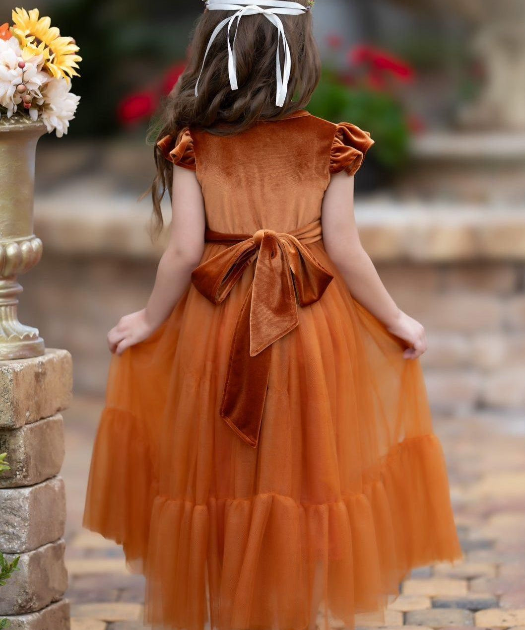 Burnt Orange Velvet and Tulle Flower Girl Dress - The Little Kitten Boutique