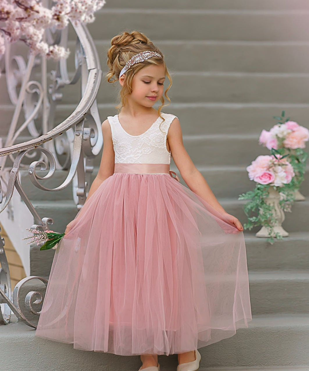 Forest Green, Prima Pink and Mauve Flower Girl Dresses - The Little Kitten Boutique