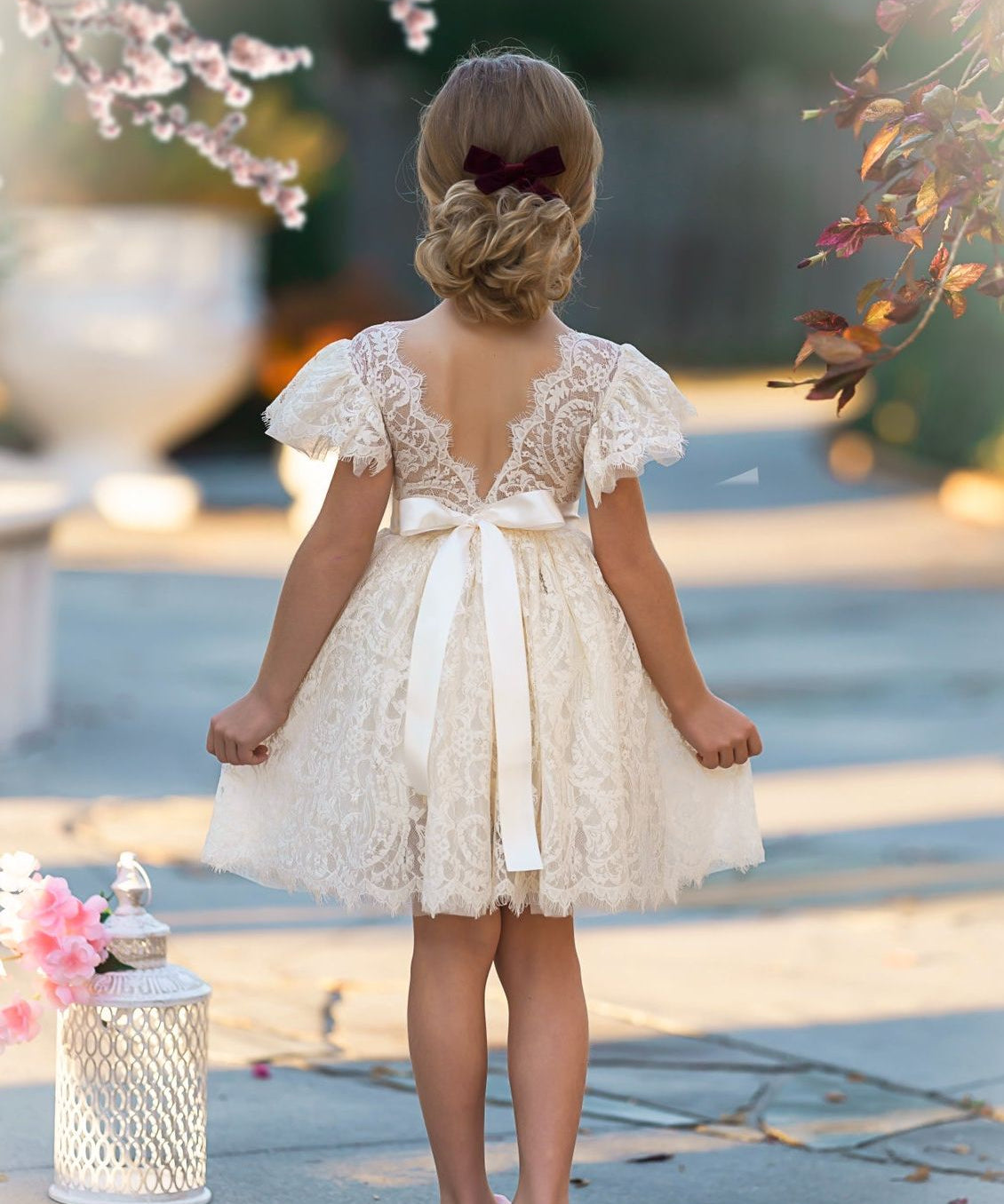 White & Ivory Short Sleeve Knee-Length Flower Girl Dress for Toddlers & Girls - The Little Kitten Boutique