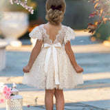 White & Ivory Short Sleeve Knee-Length Flower Girl Dress for Toddlers & Girls - The Little Kitten Boutique