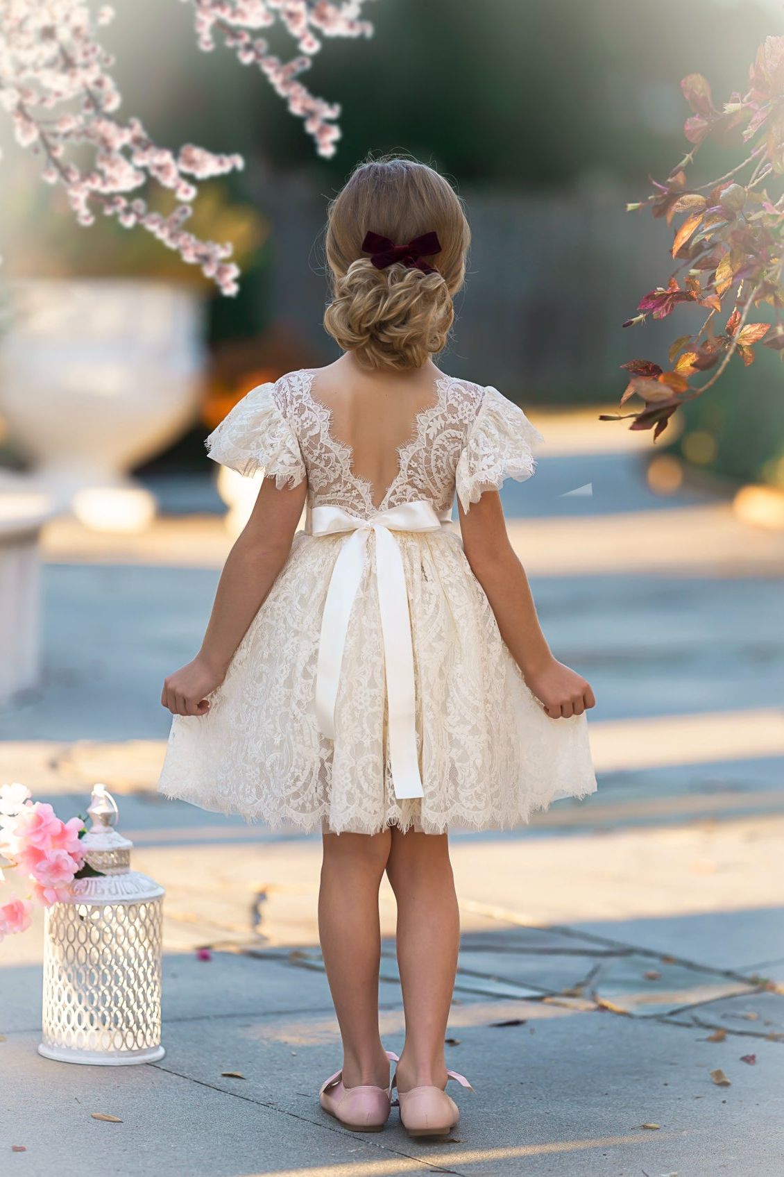 White & Ivory Short Sleeve Knee-Length Flower Girl Dress for Toddlers & Girls - The Little Kitten Boutique