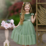 Sage Green Velvet and Tulle Flower Girl Dress - The Little Kitten Boutique