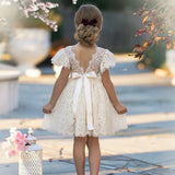 White or Ivory Short Sleeve Knee-Length Flower Girl Dress for Toddlers & Girls