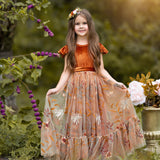 Burnt Orange Velvet Flower Girl Dress- Ruffle Sleeve