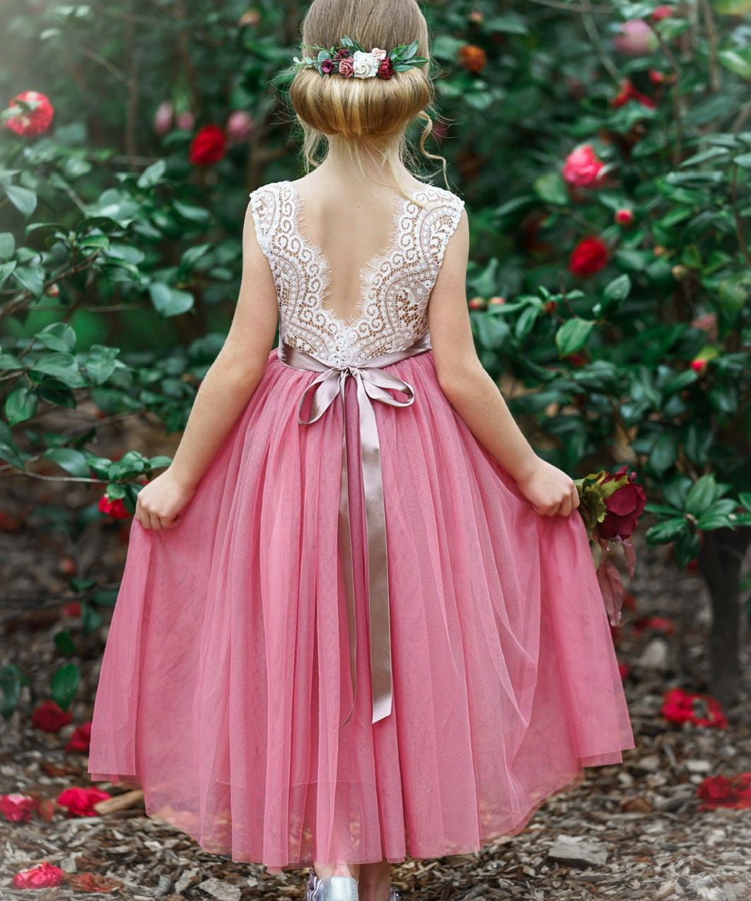 Rustic Lace Boho Style Flower Girl Dress - The Little Kitten Boutique