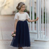 Lace and tulle Flower Girl Dress / Special Occasion Dress with  Butterfly Cap Sleeve
