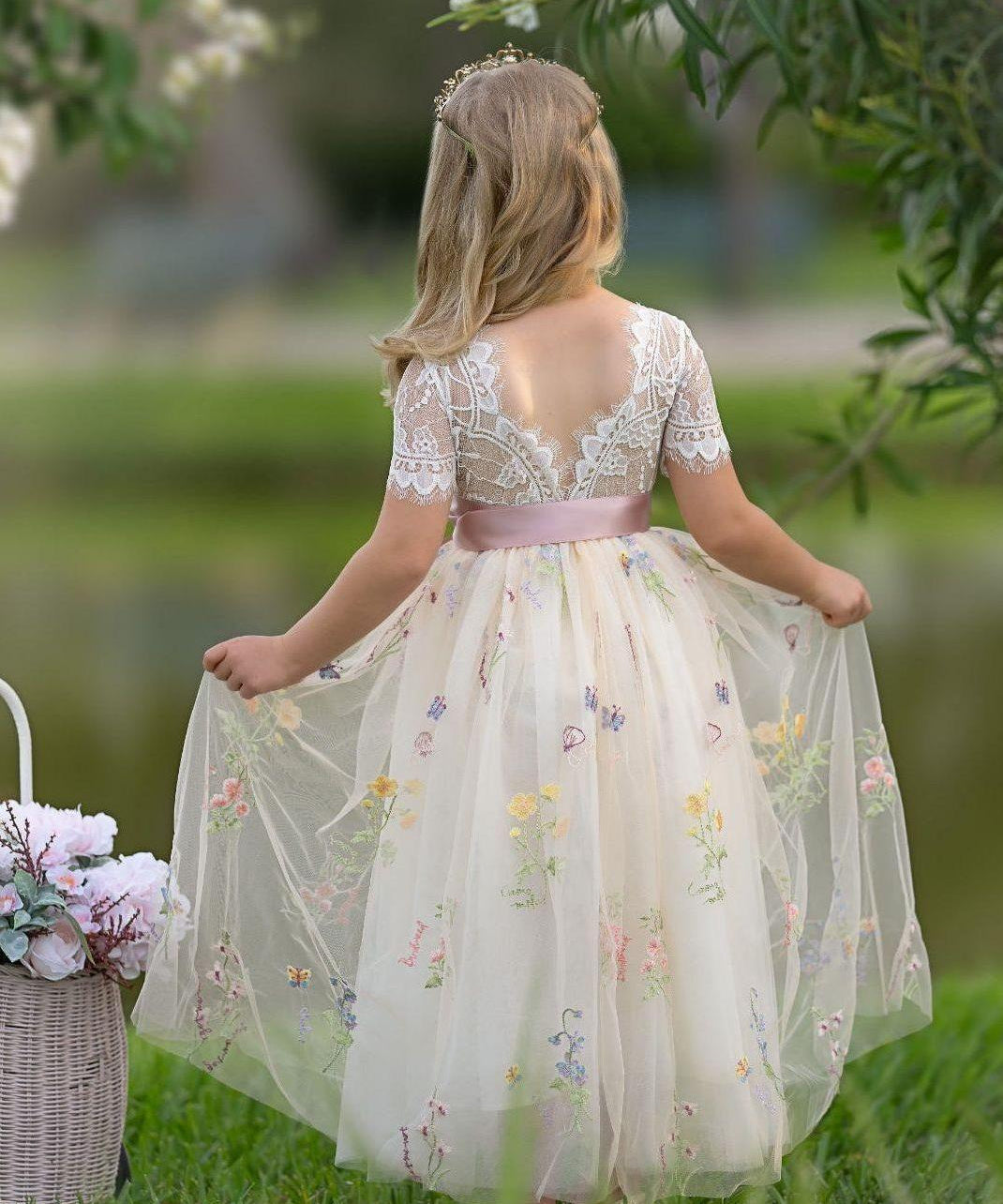 Boho style flower girl dress for weddings and special occassions