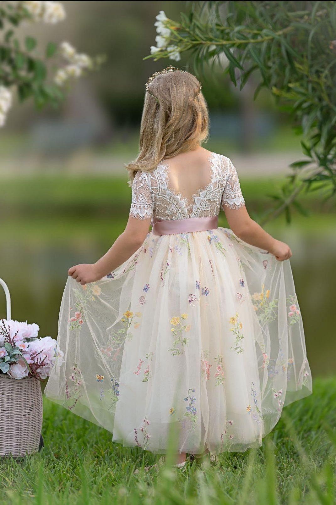 Boho style flower girl dress for weddings and special occassions