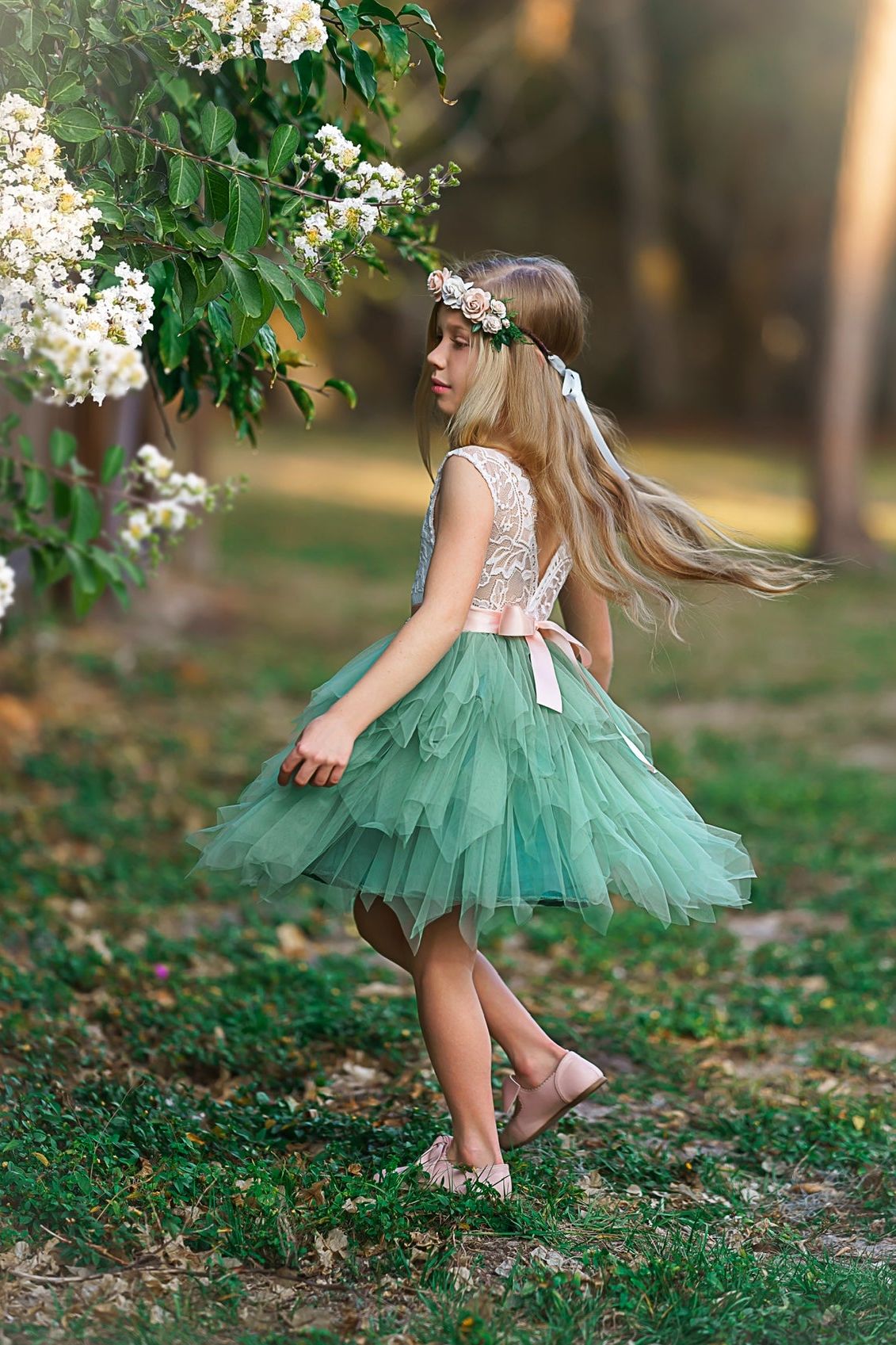 Knee Length, Layered flower girl dress / girls special occasion dress - The Little Kitten Boutique