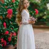 Long Sleeve Lace Flower Girl Dress - The Little Kitten Boutique