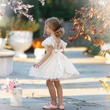 White or Ivory Short Sleeve Knee-Length Flower Girl Dress for Toddlers & Girls