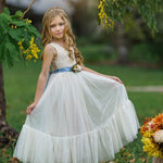 Sleeveless Ivory Lace and Tulle Flower Girl Dress with Layer - The Little Kitten Boutique