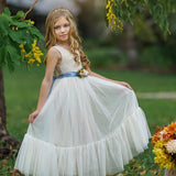 Sleeveless Ivory Lace and Tulle Flower Girl Dress with Layer - The Little Kitten Boutique