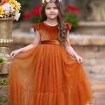 Burnt Orange Velvet and Tulle Flower Girl Dress - The Little Kitten Boutique