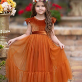 Burnt Orange Velvet and Tulle Flower Girl Dress - The Little Kitten Boutique