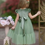 Sage Green Velvet and Tulle Flower Girl Dress - The Little Kitten Boutique