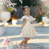 White or Ivory Short Sleeve Knee-Length Flower Girl Dress for Toddlers & Girls