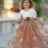 Burnt Orange Floral Embroidered Short Sleeve Flower Girl Dress - The Little Kitten Boutique