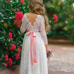 Long Sleeve Lace Flower Girl Dress - The Little Kitten Boutique