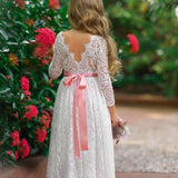 Long Sleeve Lace Flower Girl Dress - The Little Kitten Boutique