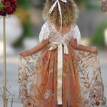 Burnt Orange Floral Embroidered Short Sleeve Flower Girl Dress - The Little Kitten Boutique