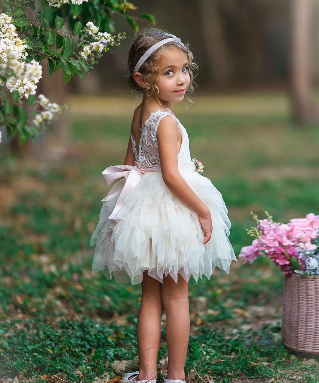 Knee Length, Layered flower girl dress / girls special occasion dress - The Little Kitten Boutique