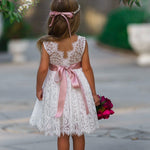 Sleeveless Knee-Length Lace Flower Girl Dress - White or Ivory - The Little Kitten Boutique