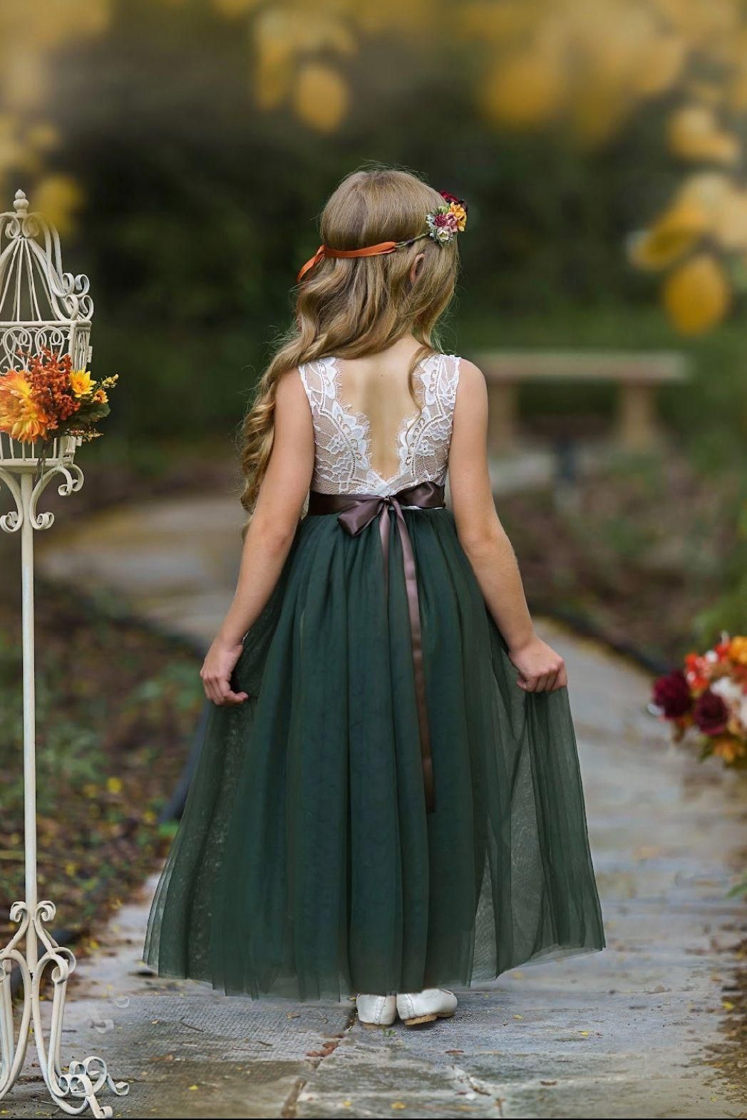 Sleeveless Olive Green Flower Girl Dress - The Little Kitten Boutique