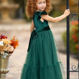 Hunter Green Velvet and Tulle Flower Girl Dress