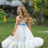 Sleeveless Ivory Lace and Tulle Flower Girl Dress with Layer - The Little Kitten Boutique