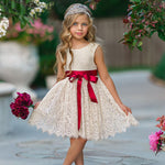 Sleeveless Knee-Length Lace Flower Girl Dress - White or Ivory - The Little Kitten Boutique