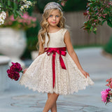 Sleeveless Knee-Length Lace Flower Girl Dress - White or Ivory - The Little Kitten Boutique