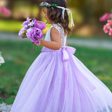 Sleeveless Orchid Purple Lace and Tulle Flower Girl Dress