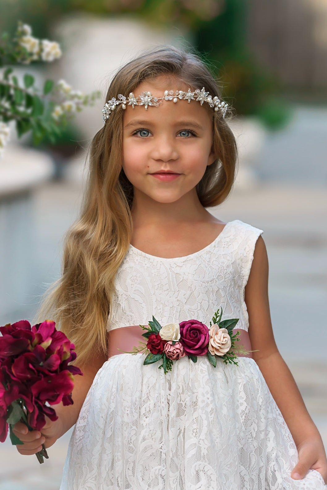 Sleeveless Knee-Length Lace Flower Girl Dress - White or Ivory - The Little Kitten Boutique