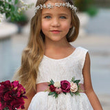 Sleeveless Knee-Length Lace Flower Girl Dress - White or Ivory - The Little Kitten Boutique