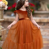 Burnt Orange Velvet and Tulle Flower Girl Dress - The Little Kitten Boutique