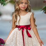 Antique Ivory and Off White Sleeveless Knee Length Lace Flower Girl Dresses - The Little Kitten Boutique