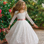 Long Sleeve Lace Flower Girl Dress - The Little Kitten Boutique