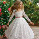 Long Sleeve Lace Flower Girl Dress - The Little Kitten Boutique