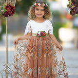 Burnt Orange Floral Embroidered Short Sleeve Flower Girl Dress - The Little Kitten Boutique