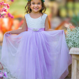 Sleeveless Orchid Purple Lace and Tulle Flower Girl Dress