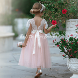 Butterfly Cap Sleeve Special Occasion Lace and tulle flower girl dress - The Little Kitten Boutique