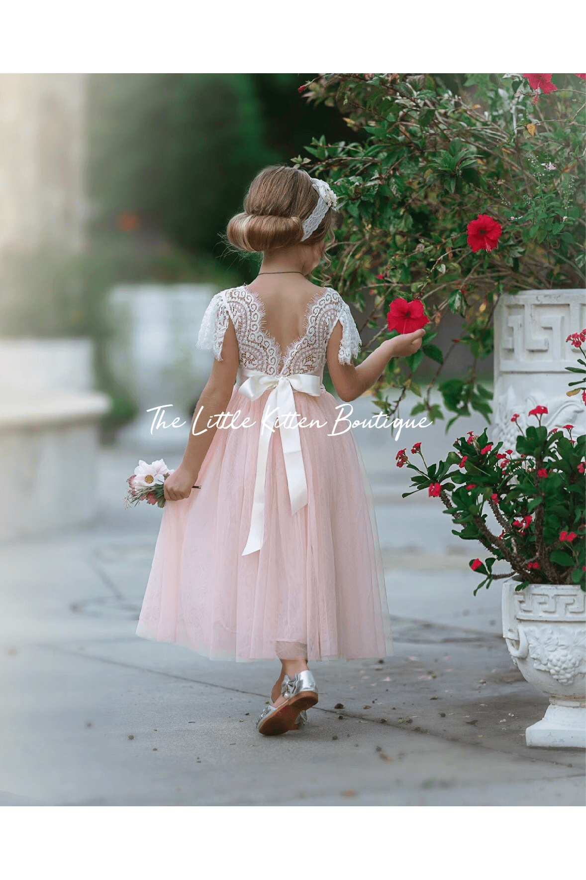 Butterfly Cap Sleeve Special Occasion Lace and tulle flower girl dress - The Little Kitten Boutique