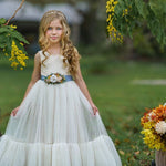 Sleeveless Ivory Lace and Tulle Flower Girl Dress with Layer - The Little Kitten Boutique